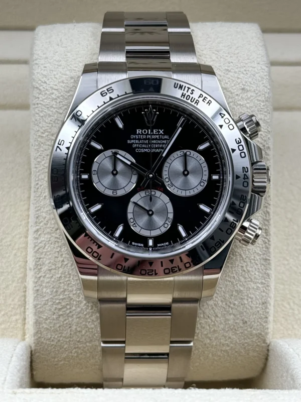 Rolex Daytona 126509 UFO Super Clone featuring a 40mm 904L stainless steel case, Black Dial, silver subdials, Oyster bracelet, and UF4131 automatic chronograph movement.