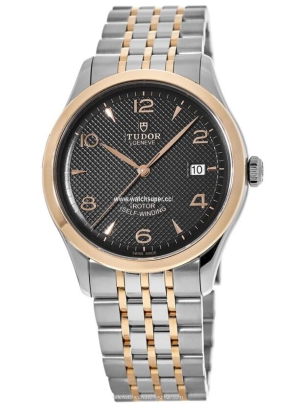 Tudor 1926 M91551-0003 replica watch with black dial and rose-gold-tone two-tone bracelet
