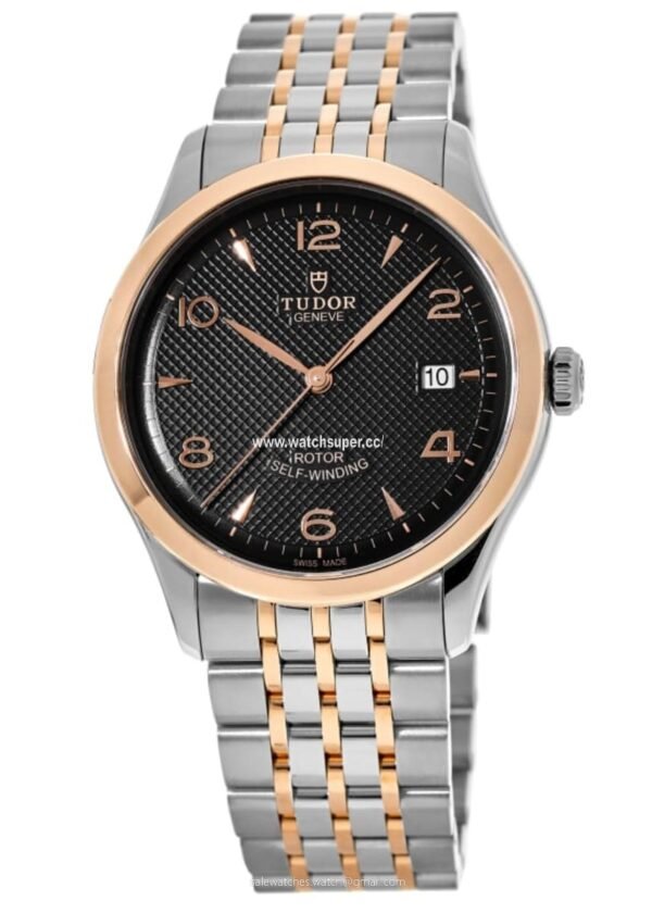 Tudor 1926 M91651-0003 replica watch with black dial and rose-gold-tone two-tone bracelet