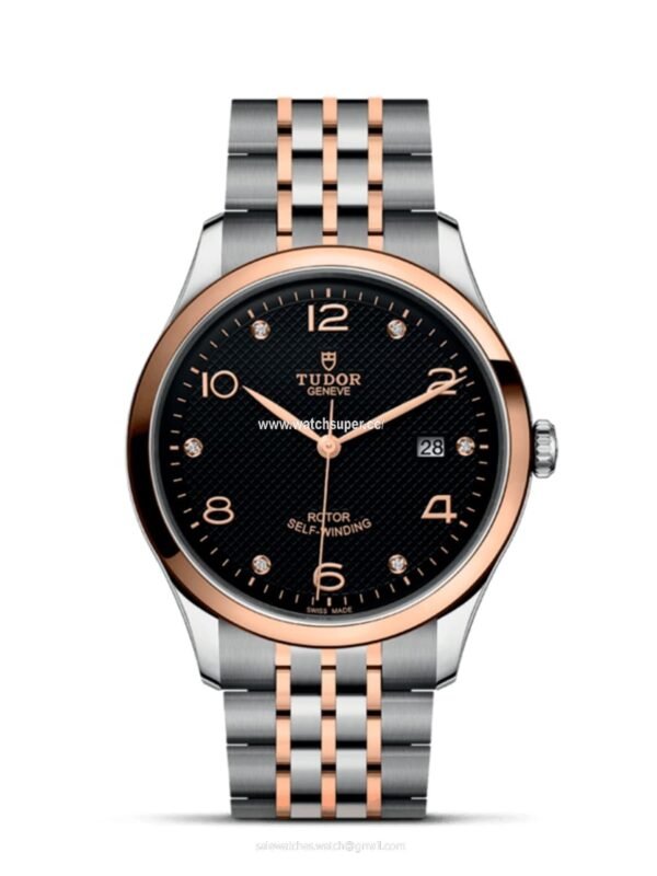 Tudor 1926 M91651-0004 replica watch with black dial and rose-gold-tone two-tone bracelet