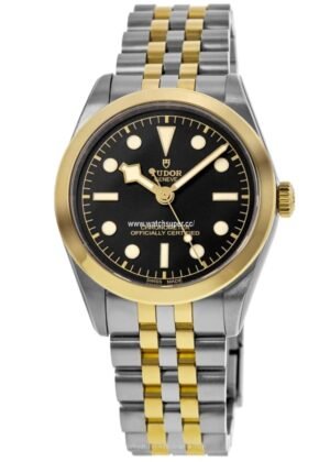 Tudor Black Bay One 36 M79643-0001 replica watch with black dial and two-tone bracelet