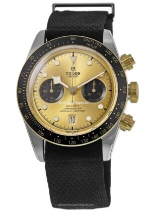 Tudor Black Bay Chrono M79363N-0006 replica watch with champagne-style dial and black fabric strap