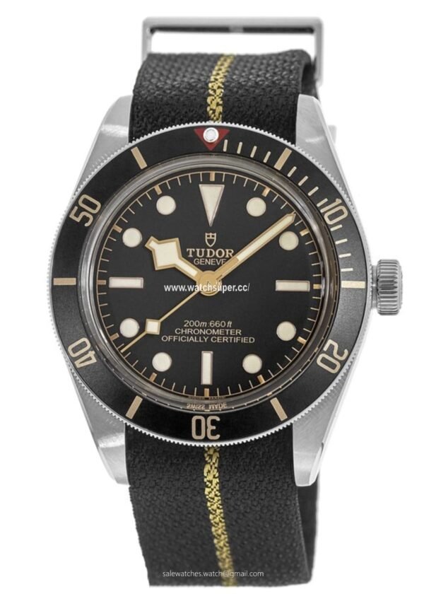 Tudor Black Bay Fifty-Eight M79030N-0003 Stainless Steel Replica Watch Tudor Black Bay Fifty-Eight M79030N-0003 replica watch with black dial, black bezel and striped fabric-style strap
