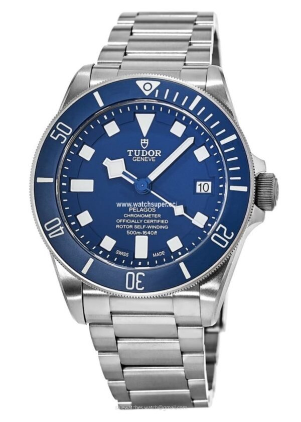 Tudor Pelagos 25600TB replica watch with blue dial, blue bezel and titanium-look bracelet