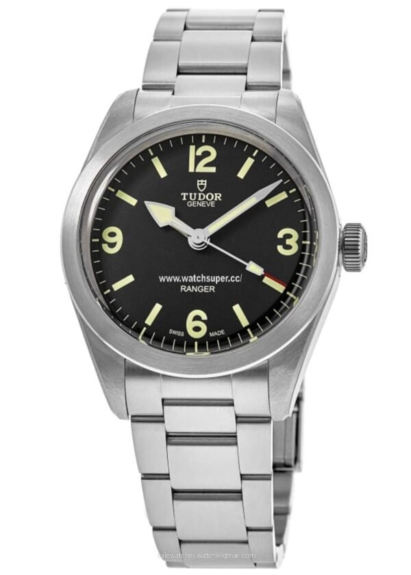 Tudor Ranger M79950-0001 replica watch with black dial, Arabic-style numerals and steel-look bracelet