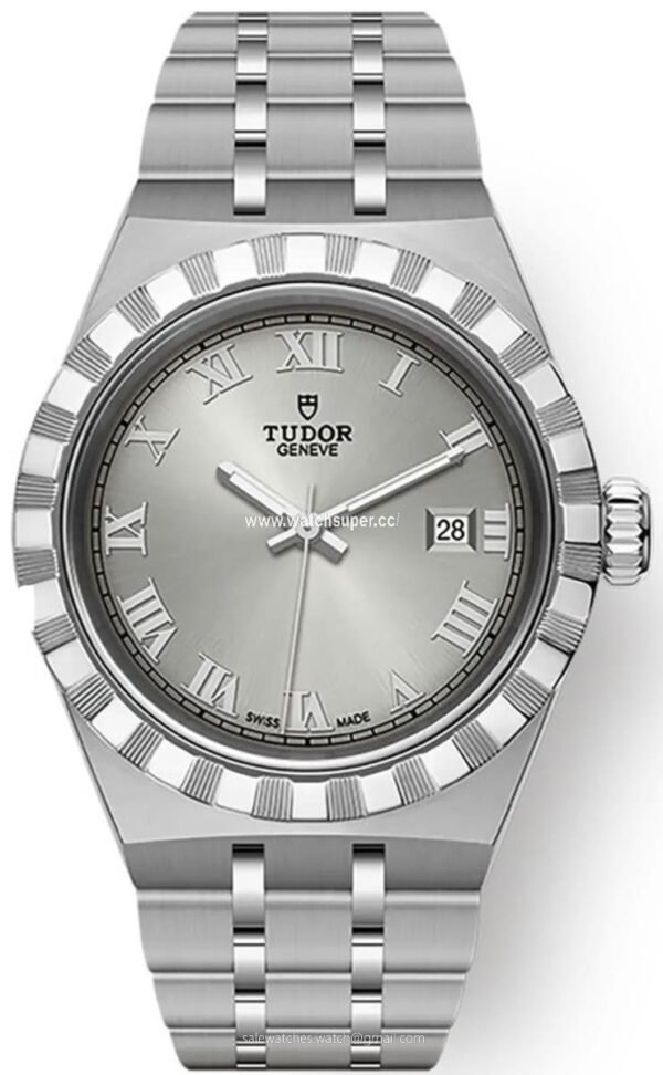 Tudor Royal M28300-0001 replica watch with silver dial and stainless-steel-look bracelet
