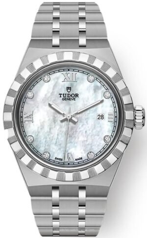 Tudor Royal M28300-0005 Tudor Royal M28300-0005 replica watch with white mother-of-pearl-style dial and steel-look bracelet