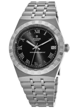 Tudor Royal M28400-0003 replica watch with black dial and silver-tone bracelet