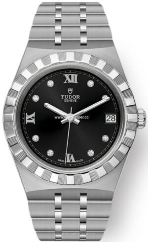Tudor Royal M28400-0004 replica watch with black dial and diamond-style hour markers