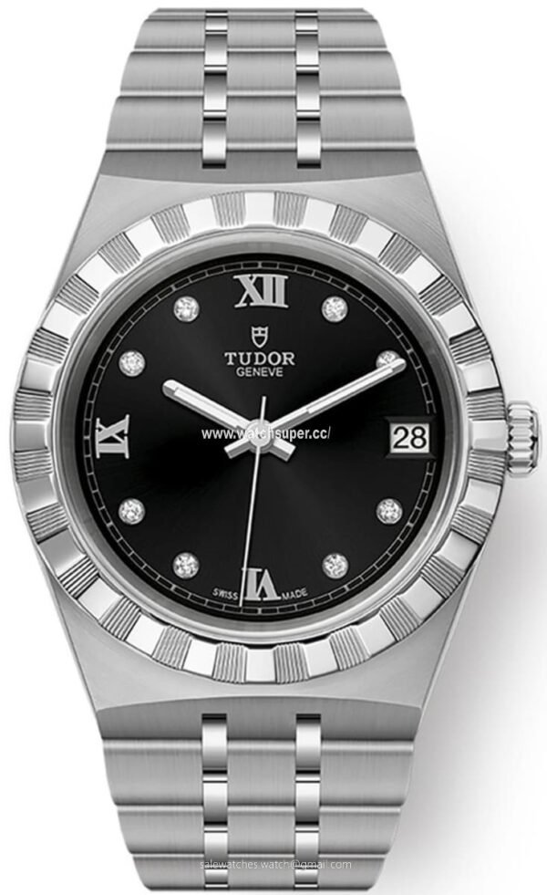 Tudor Royal M28400-0004 replica watch with black dial and diamond-style hour markers