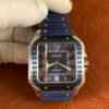 Santos de Cartier WSSA0048_S800AW4S-inspired men's watch with blue Roman numeral dial, square steel case, and blue rubber strap