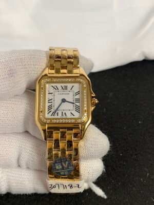 i1681804779_2835_3 Panthere Secrete ladies gold-tone watch with 22 mm square case, white Roman numeral dial, and yellow-gold-colored stainless steel bracelet