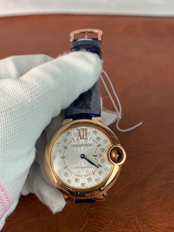 Ballon Bleu 33 WGBB0052-inspired women's watch with white Roman numeral dial and stainless steel bracelet