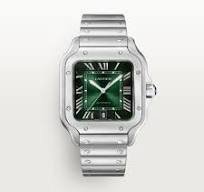 images (4) Santos de Cartier WSSA0037 XL-inspired men's watch with black Roman numeral dial, square steel case, and stainless steel bracelet