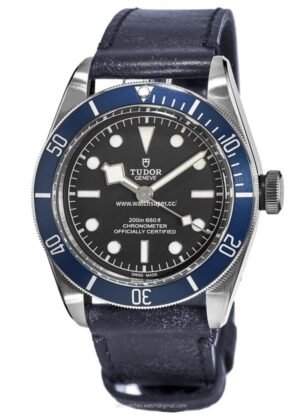 Tudor Black Bay 41 M79230B-0007 replica watch with black dial, blue bezel and blue strap